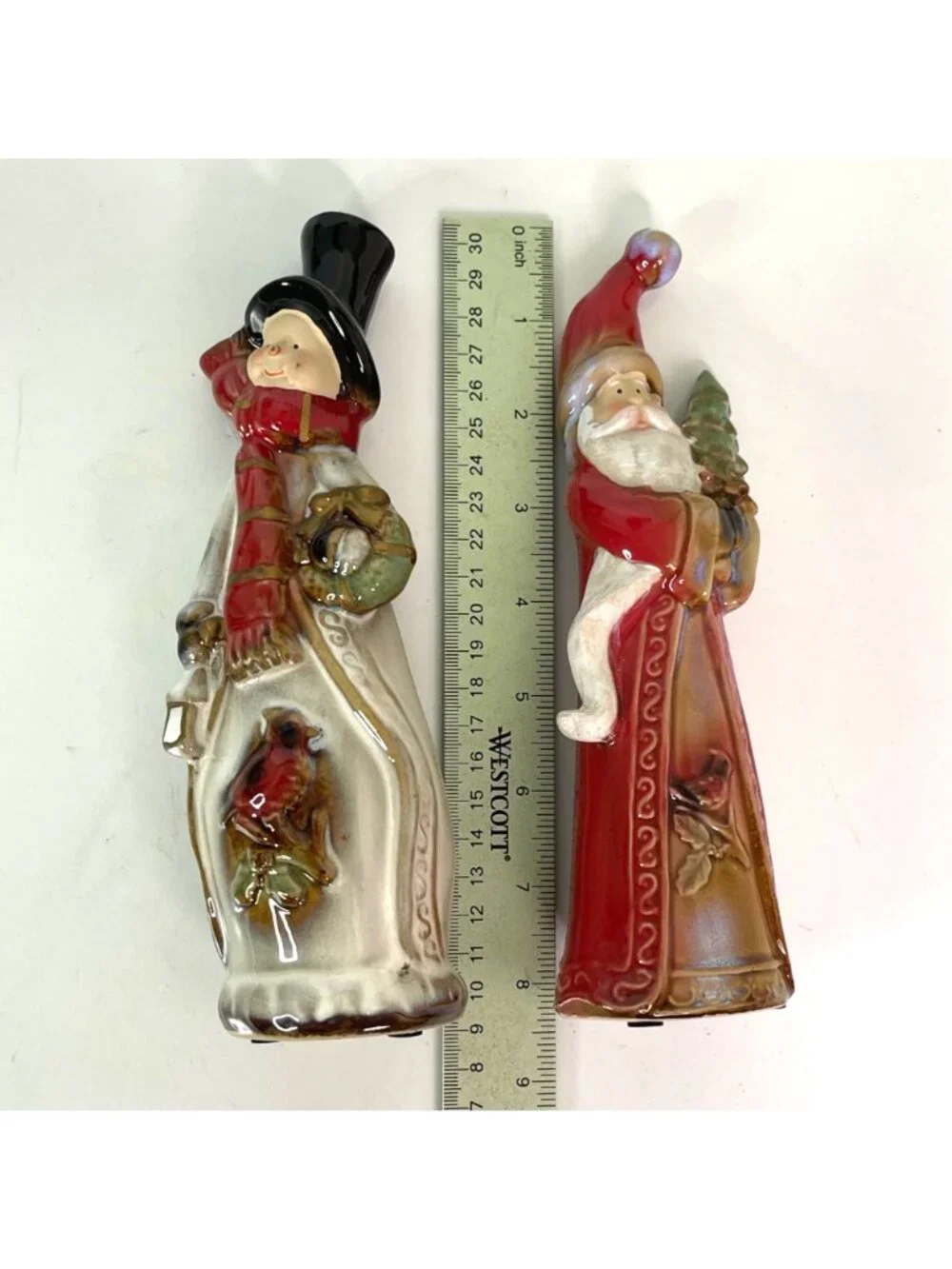 Vintage Christmas Figurine Set Old World Santa and Snowman Cardinal Holiday 8